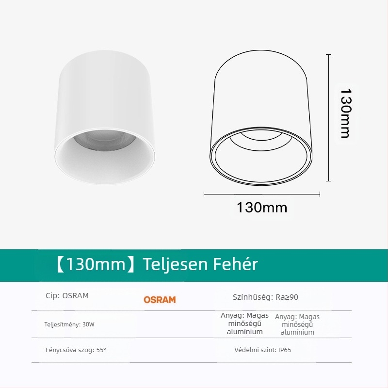 Kerek LED downlight, felületre szerelt, anti-glare, CRI ≥90, 3000–6500K