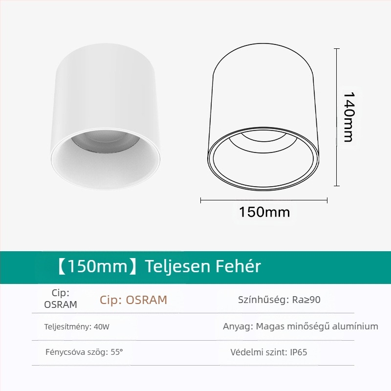 Kerek LED downlight, felületre szerelt, anti-glare, CRI ≥90, 3000–6500K