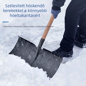 Mangánacélból készült egy darabból álló hó-lapát, hőkezeléssel kikeményített éllel, kerekekkel, kültéri hav eltávolítására
