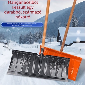 Mangánacélból készült egy darabból álló hó-lapát, hőkezeléssel kikeményített éllel, kerekekkel, kültéri hav eltávolítására