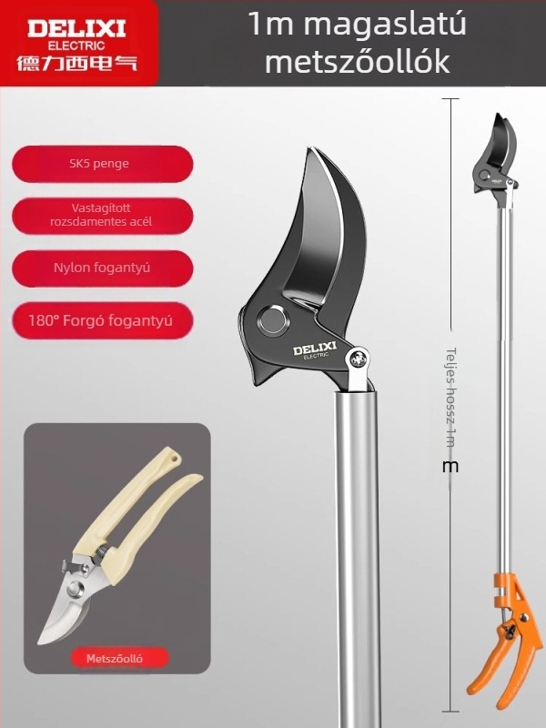 Delixi Electric Teleszkópos rozsdamentes acél ágvágó rugóval, magas elérhetőségű metszéshez gyümölcsfákhoz
