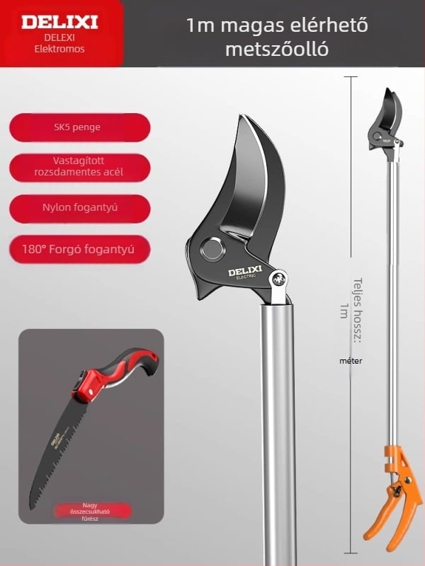 Delixi Electric Teleszkópos rozsdamentes acél ágvágó rugóval, magas elérhetőségű metszéshez gyümölcsfákhoz