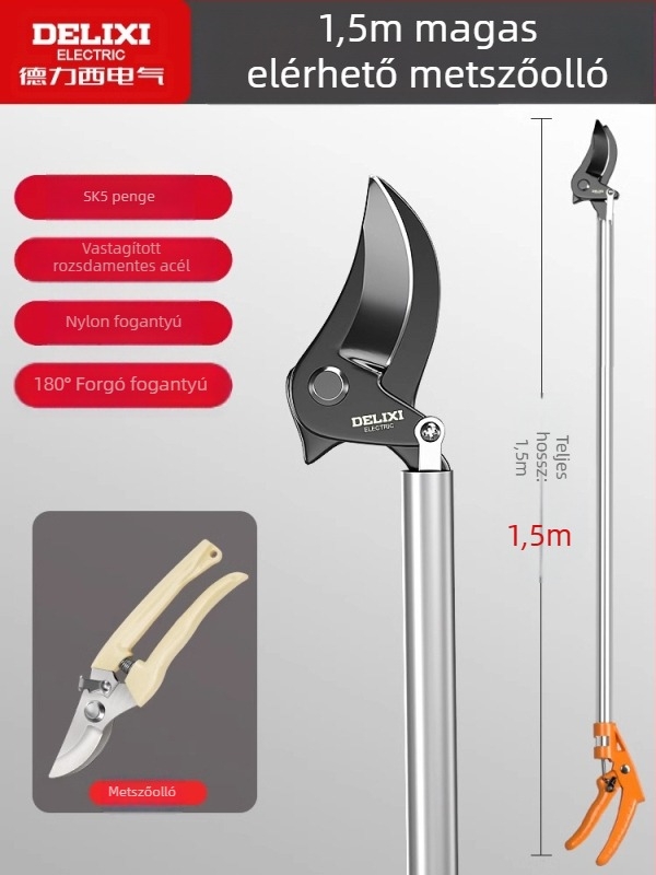 Delixi Electric Teleszkópos rozsdamentes acél ágvágó rugóval, magas elérhetőségű metszéshez gyümölcsfákhoz