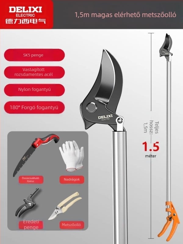 Delixi Electric Teleszkópos rozsdamentes acél ágvágó rugóval, magas elérhetőségű metszéshez gyümölcsfákhoz