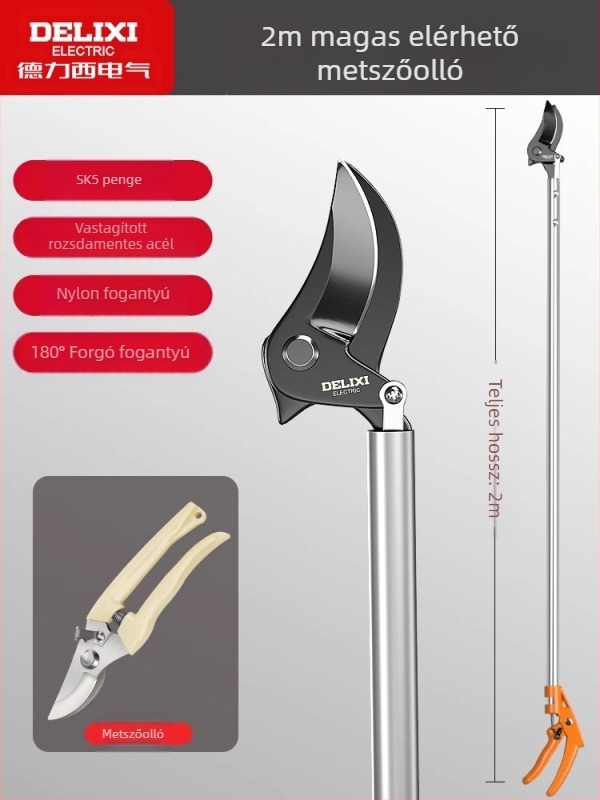 Delixi Electric Teleszkópos rozsdamentes acél ágvágó rugóval, magas elérhetőségű metszéshez gyümölcsfákhoz