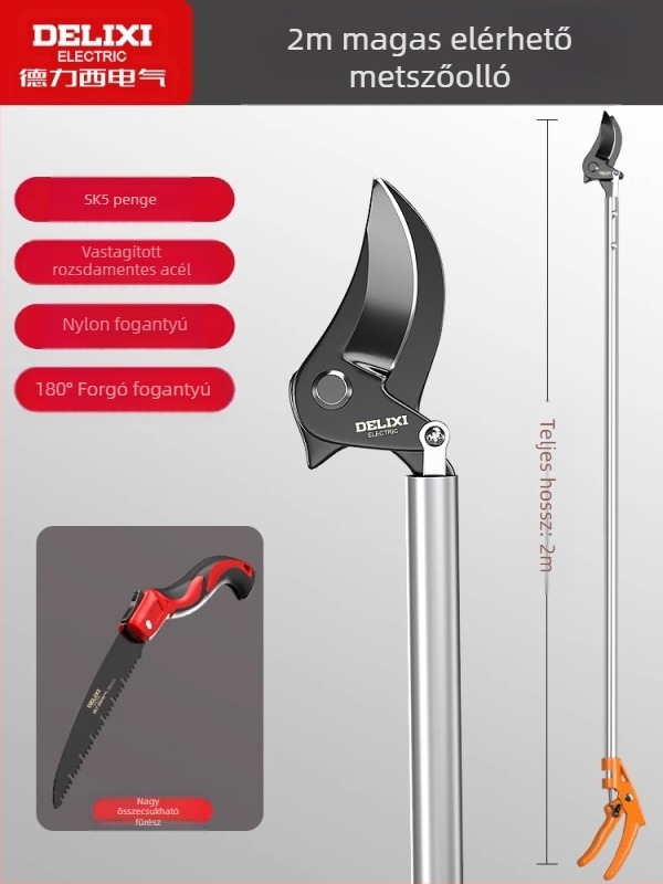 Delixi Electric Teleszkópos rozsdamentes acél ágvágó rugóval, magas elérhetőségű metszéshez gyümölcsfákhoz