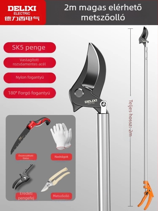Delixi Electric Teleszkópos rozsdamentes acél ágvágó rugóval, magas elérhetőségű metszéshez gyümölcsfákhoz