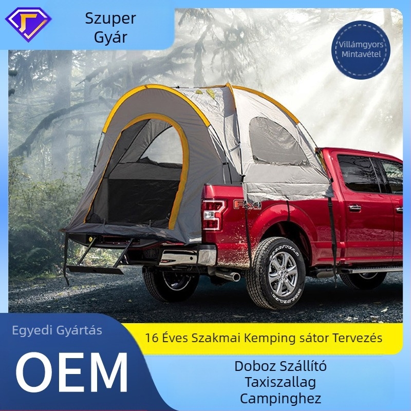 Pickup hátsó sátor kempingezéshez, 4 évszakos, 3-4 fő, üvegszálas rudak, 210D Oxford anyag, vízálló 2000-3000 mm