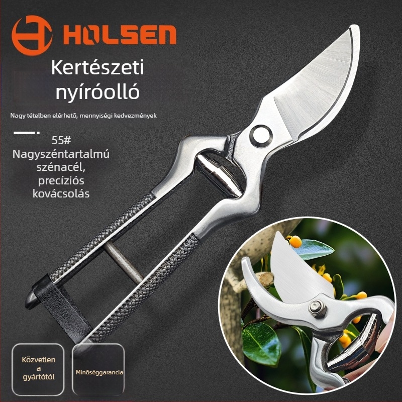 Holsen Magas széntartalmú acél metszőolló, masszív acélnyéllel, kerti és gyümölcsfa ágakhoz