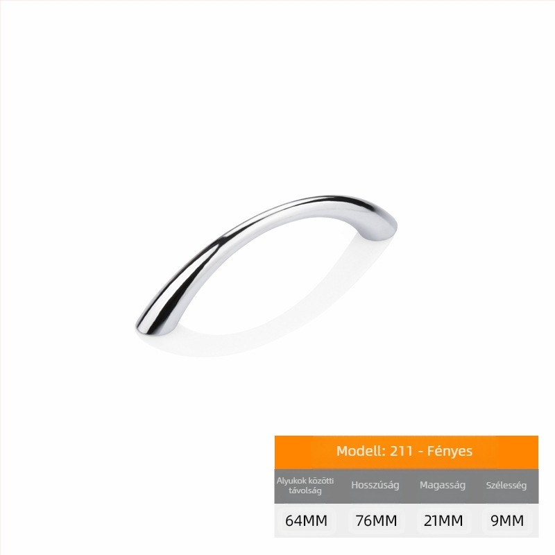 Szekrény- és fiók fogantyú – Zn ötvözet, elektroplattált felület, Modell 211, kopásálló és rozsdamentes