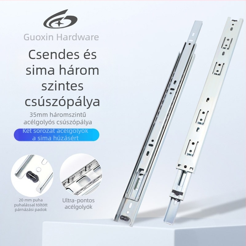 Háromrészes fiókcsúszó csillapítóval – Modell 35, acél, galvanizált felület, Guxin márka, modern minimalista stílus