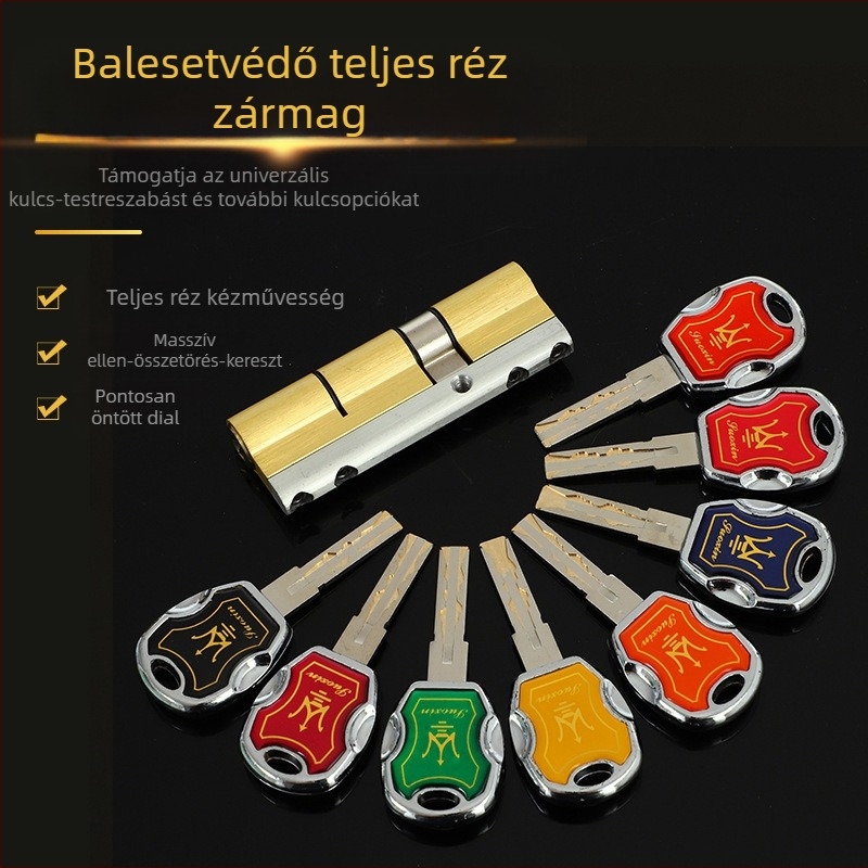 Biztonsági ajtókhoz való zárbetét rézház, rézmag és réz kulcs