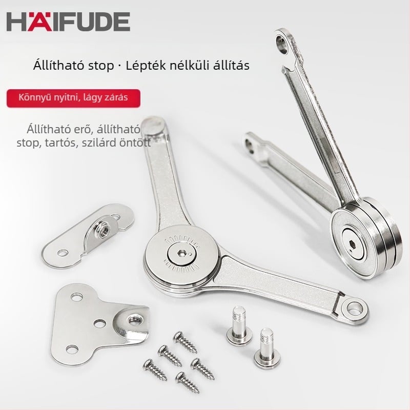 Szekrényajtó hidraulikus tartója – cinkötvözet, Hafford HAIFUDE, modell GZRYT, szekrényhez, ruhásszekrényhez és felső ajtóhoz, kettős nikkel bevonat