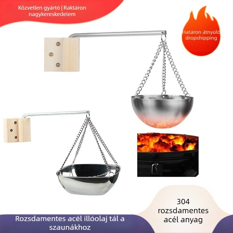 Rozsdamentes acél illóolaj tálak, 12 cm és 20 cm átmérővel, száraz gőzölőszobákhoz és szaunához