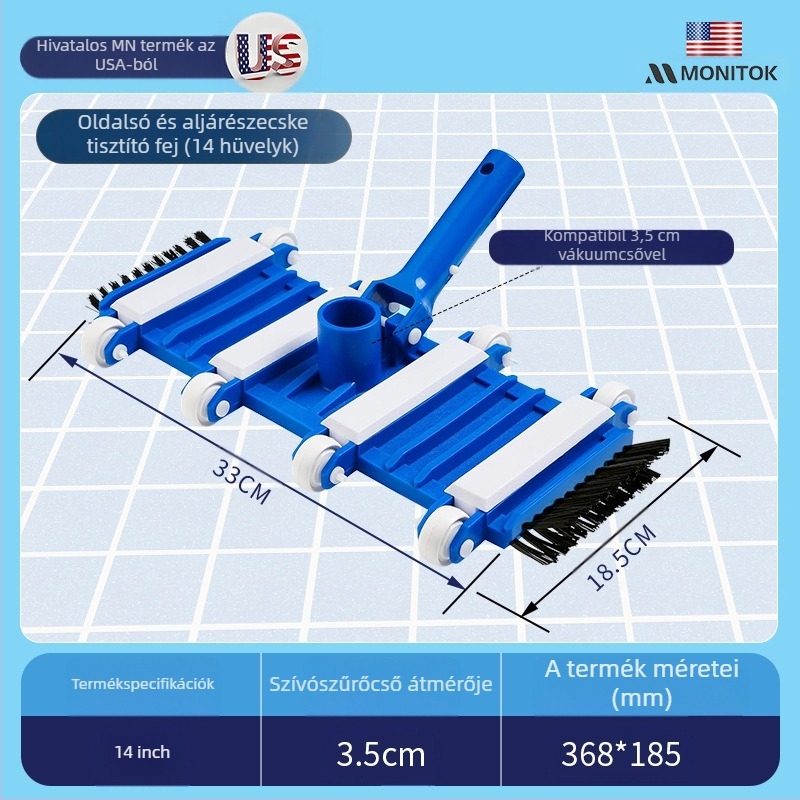 MONITOK Rozsdamentes acél medencetisztító eszköz kefével és szívófej tartozékokkal