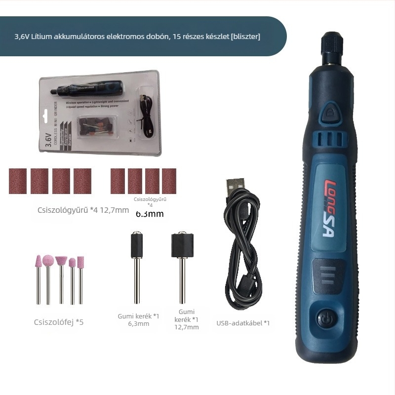 Li-ion akkumulátoros kézi jade polírozó és gravírozó eszköz, 3.7V, csiszolófej, 0.6 m kábel, tömeg 0.5 kg