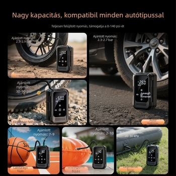 Vezeték nélküli hordozható gumis inflátor autók és kerékpárok számára - 11.1V, 25 L/min, <80W, digitális kijelző, kettős tápegység