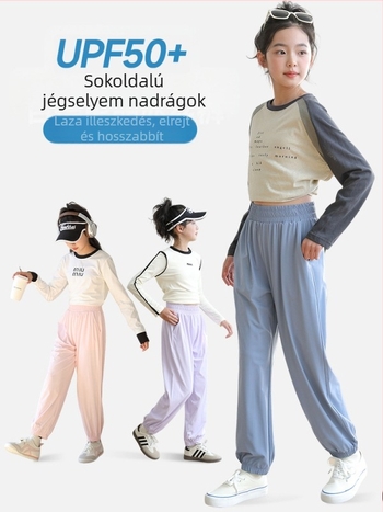 Lányoknak szóló casual nadrág, gyorsan szárad, napvédelem, poliészter 91,2%