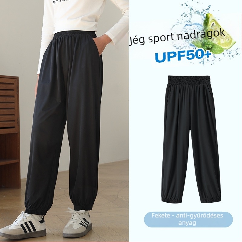 Lányoknak szóló casual nadrág, gyorsan szárad, napvédelem, poliészter 91,2%