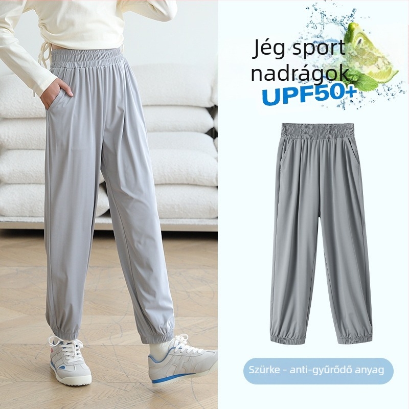 Lányoknak szóló casual nadrág, gyorsan szárad, napvédelem, poliészter 91,2%