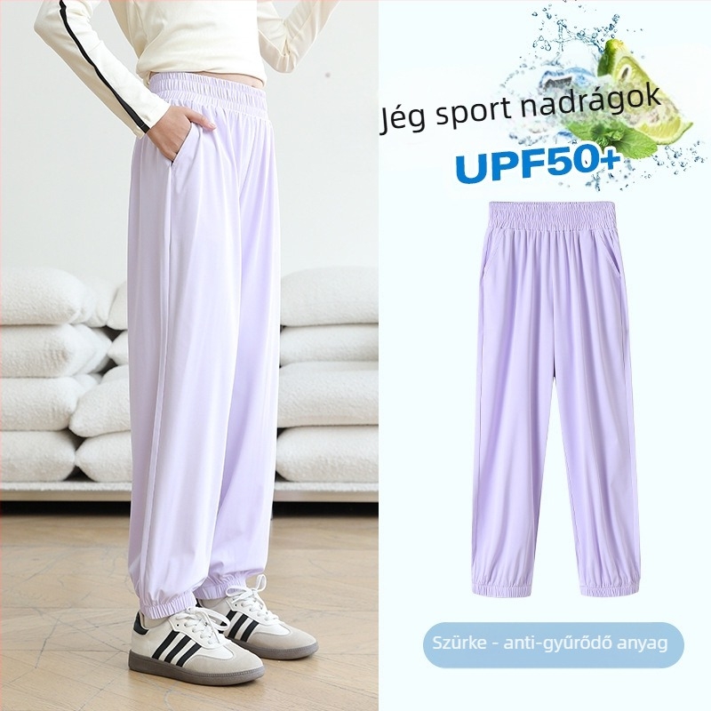 Lányoknak szóló casual nadrág, gyorsan szárad, napvédelem, poliészter 91,2%