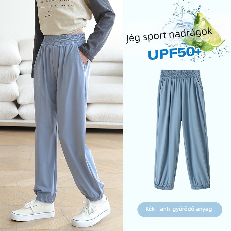 Lányoknak szóló casual nadrág, gyorsan szárad, napvédelem, poliészter 91,2%