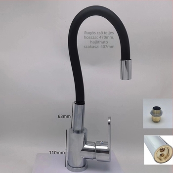 Rozsdamentes acélból készült konyhai csaptelep, forgatható háromutas keverő, kerámiakorongos szelep, elektroplattolt felülettel