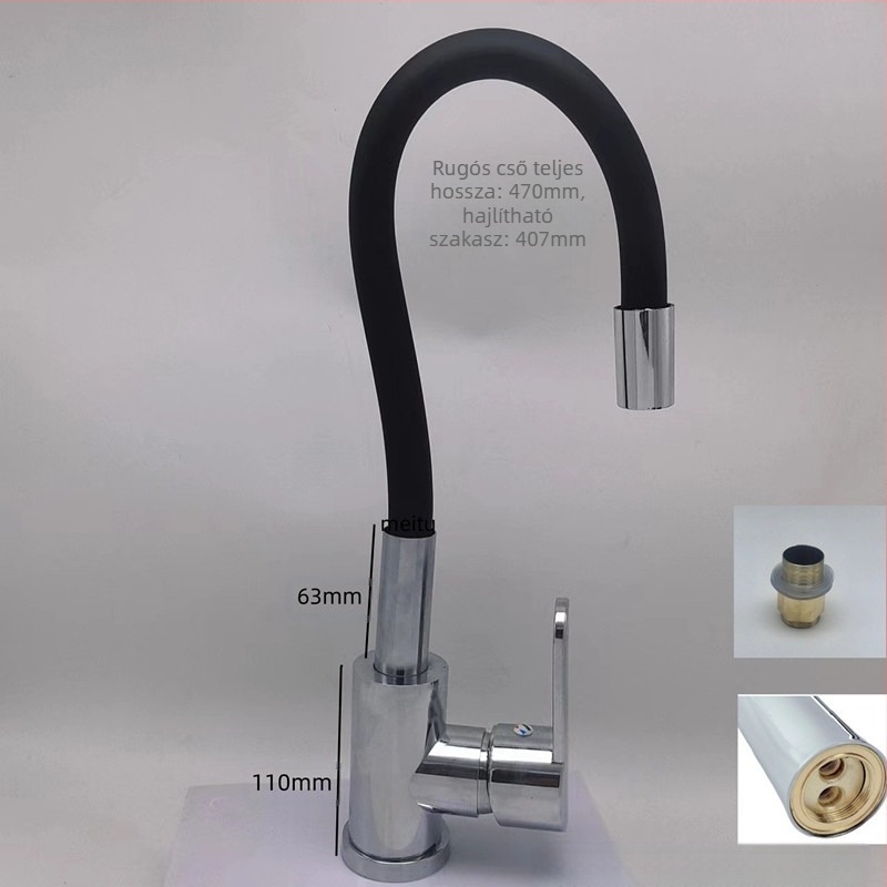 Rozsdamentes acélból készült konyhai csaptelep, forgatható háromutas keverő, kerámiakorongos szelep, elektroplattolt felülettel