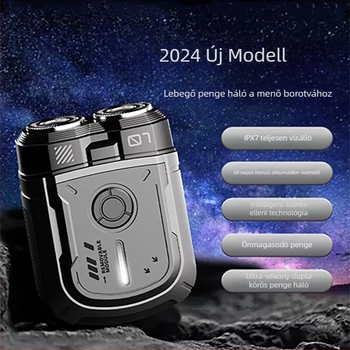 Víz- és száraz használatra tervezett elektromos borotva egész testre, újratölthető beépített akkumulátorral, forgó fejű két pengével, lebegő fej, kefés motor