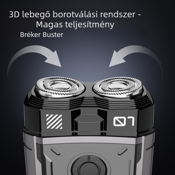 Víz- és száraz használatra tervezett elektromos borotva egész testre, újratölthető beépített akkumulátorral, forgó fejű két pengével, lebegő fej, kefés motor
