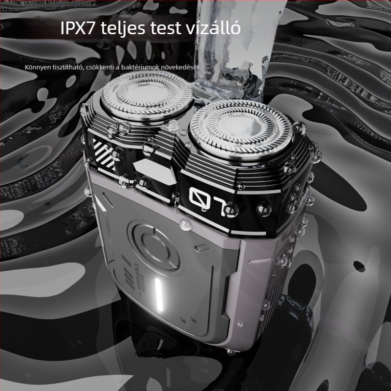 Víz- és száraz használatra tervezett elektromos borotva egész testre, újratölthető beépített akkumulátorral, forgó fejű két pengével, lebegő fej, kefés motor