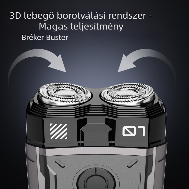 Víz- és száraz használatra tervezett elektromos borotva egész testre, újratölthető beépített akkumulátorral, forgó fejű két pengével, lebegő fej, kefés motor