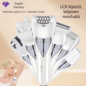Női 6–in–1 elektromos testszőrnyíró, nedves és száraz használat, USB tápegység, rozsdamentes acél vágófej, modell HT-576