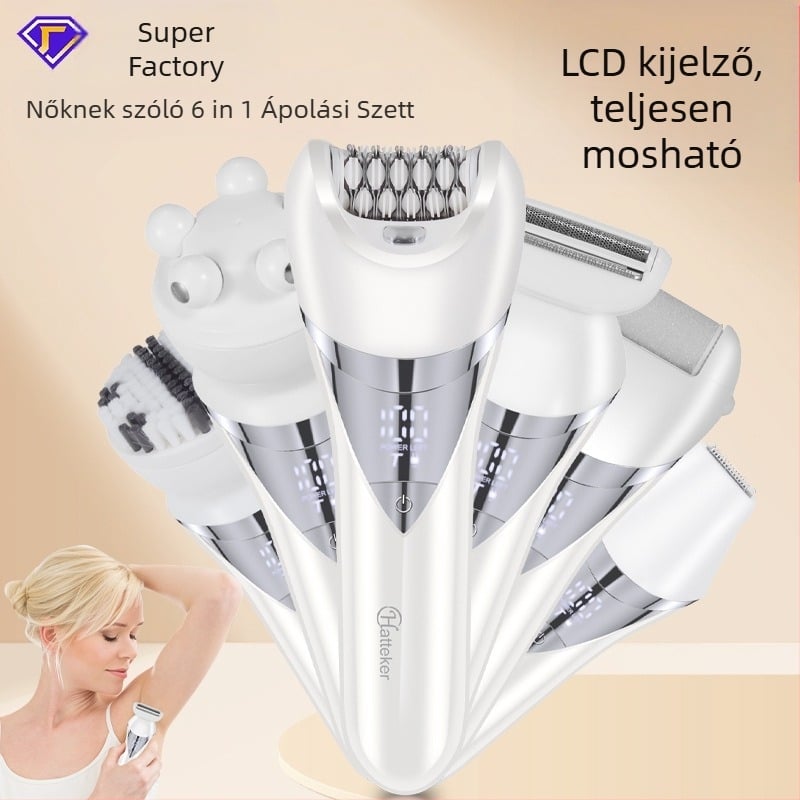 Női 6–in–1 elektromos testszőrnyíró, nedves és száraz használat, USB tápegység, rozsdamentes acél vágófej, modell HT-576