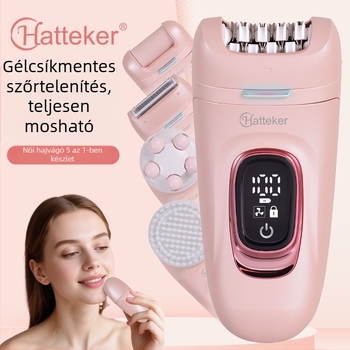HATTEKER HT-582 USB elektromos szőrtelenítő – 5 az 1-ben az egész testre, fej rozsdamentes acélból, nedves és száraz használat, arcmosó masszírozó