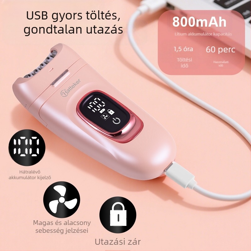 HATTEKER HT-582 USB elektromos szőrtelenítő – 5 az 1-ben az egész testre, fej rozsdamentes acélból, nedves és száraz használat, arcmosó masszírozó