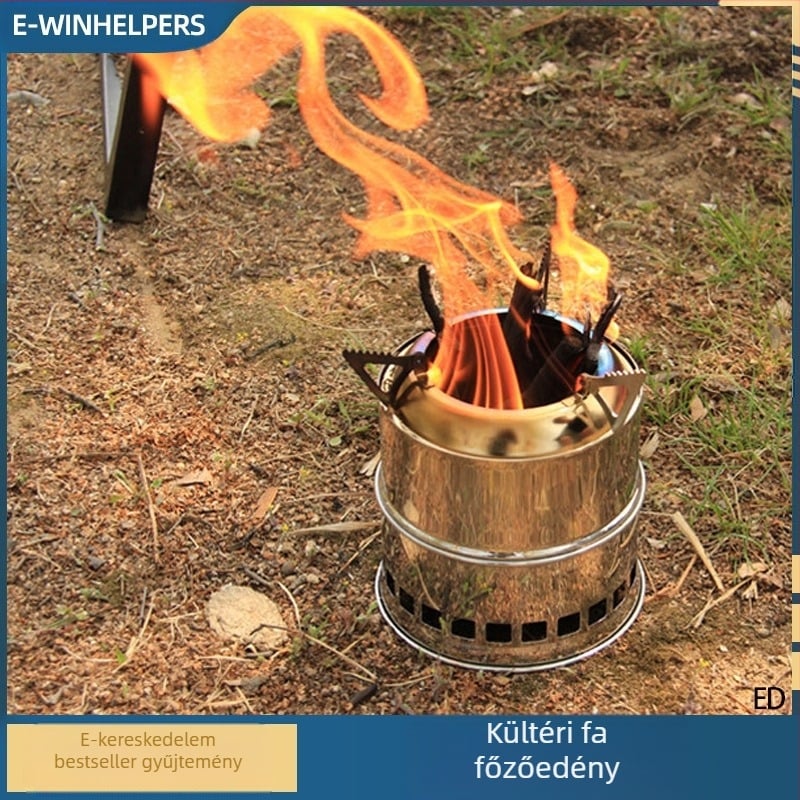 Fatüzelésű kültéri tűzhely, rozsdamentes acélból, többüzemű, 2-3 személyre