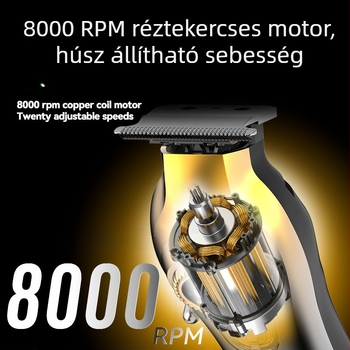 Kemei KM-1677 hajvágó, tölthető, brushless motor, por ötvözet pengék, beépített 500–800 mAh akkumulátor, 1–3 óra üzemidő