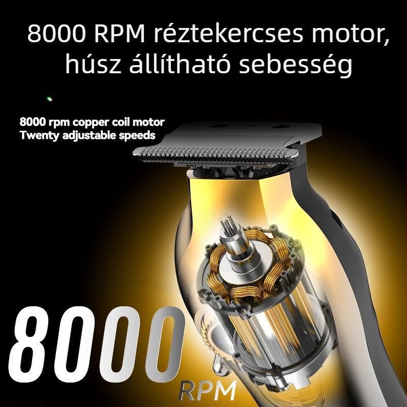 Kemei KM-1677 hajvágó, tölthető, brushless motor, por ötvözet pengék, beépített 500–800 mAh akkumulátor, 1–3 óra üzemidő