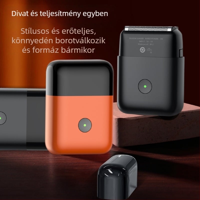 IP67 vízálló elektromos borotva, teljes testre mosható, reciprokáló 3 penge fej, beépített 800-1000 mAh akkumulátor, újratölthető, szénkefe nélküli motor, alacsony zajszint