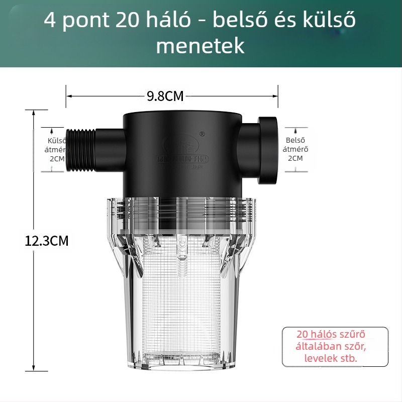 Csőbe épített előszűrő ivóvízhez – rozsdamentes acél szűrő, 1. szintű szűrés, mész- és üledék eltávolítása, cserélhető szűrőelem