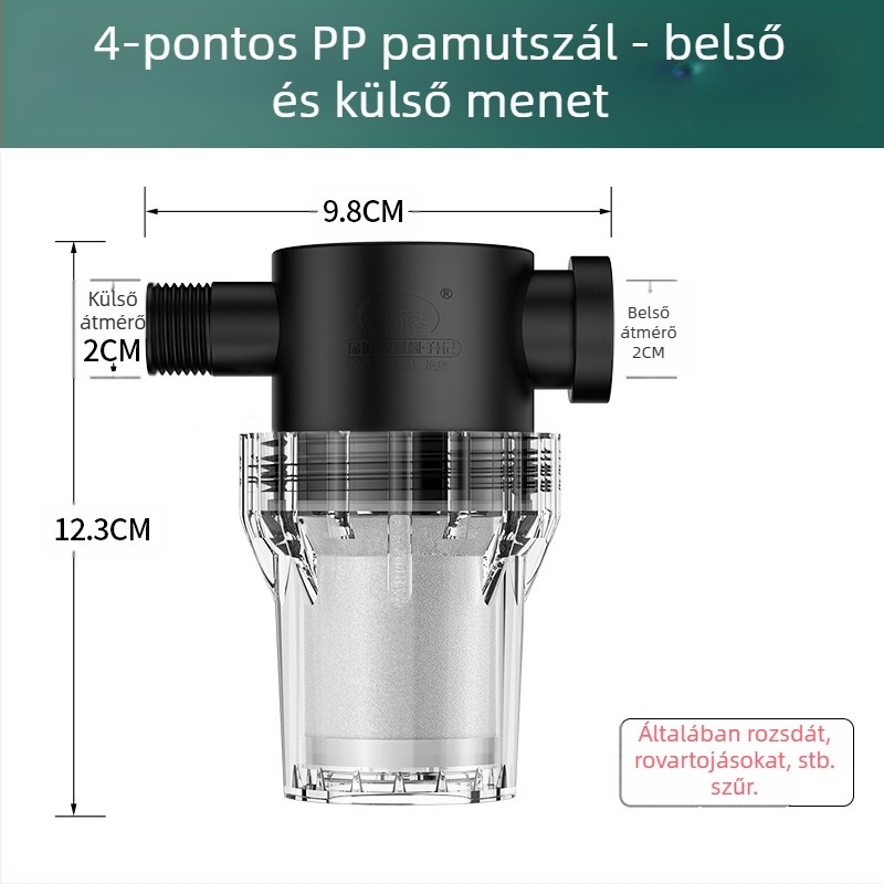 Csőbe épített előszűrő ivóvízhez – rozsdamentes acél szűrő, 1. szintű szűrés, mész- és üledék eltávolítása, cserélhető szűrőelem
