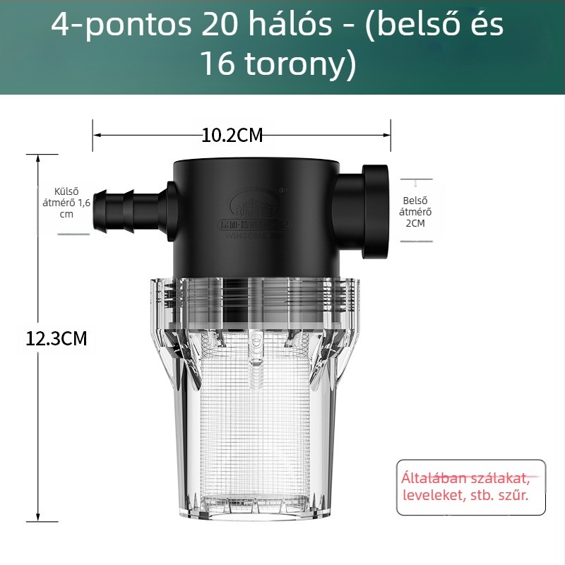 Csőbe épített előszűrő ivóvízhez – rozsdamentes acél szűrő, 1. szintű szűrés, mész- és üledék eltávolítása, cserélhető szűrőelem