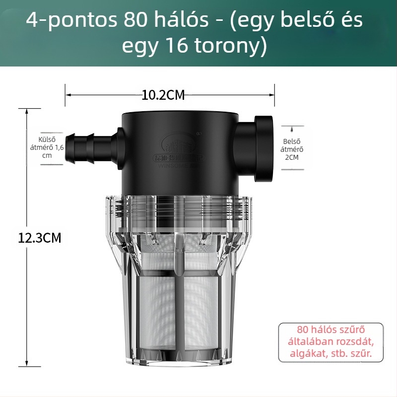 Csőbe épített előszűrő ivóvízhez – rozsdamentes acél szűrő, 1. szintű szűrés, mész- és üledék eltávolítása, cserélhető szűrőelem