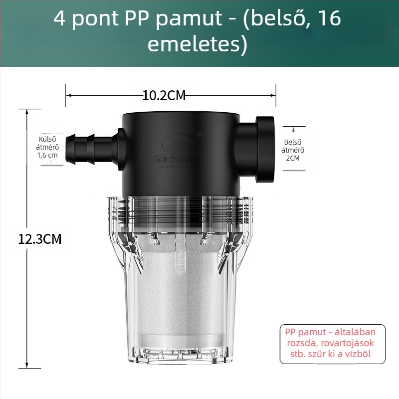 Csőbe épített előszűrő ivóvízhez – rozsdamentes acél szűrő, 1. szintű szűrés, mész- és üledék eltávolítása, cserélhető szűrőelem