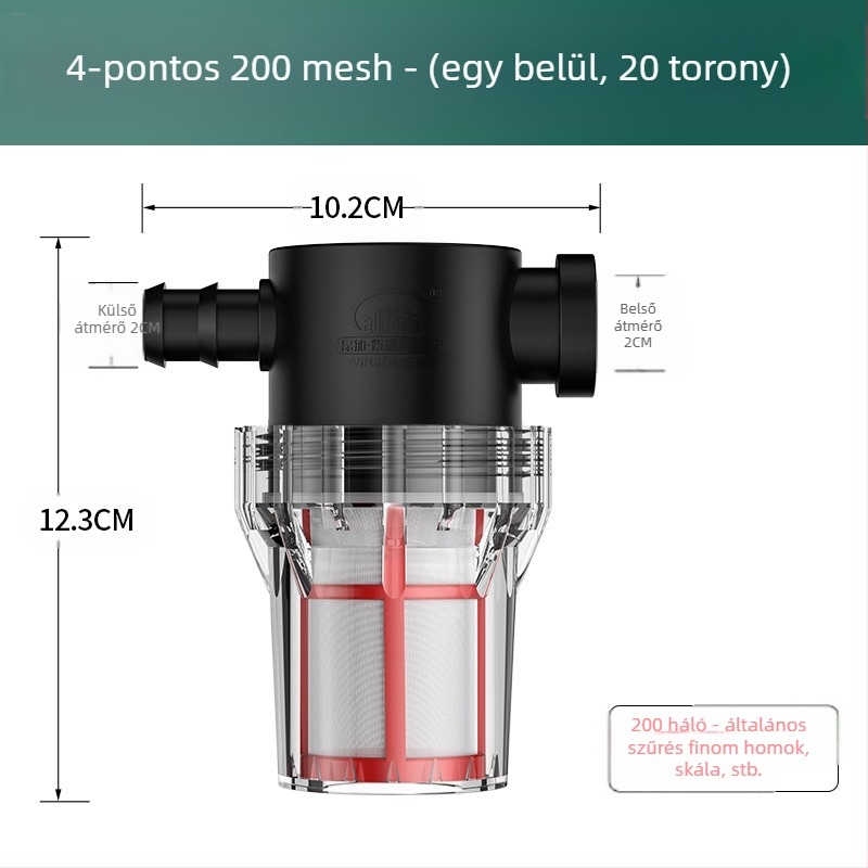 Csőbe épített előszűrő ivóvízhez – rozsdamentes acél szűrő, 1. szintű szűrés, mész- és üledék eltávolítása, cserélhető szűrőelem