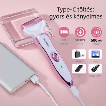 SOLIMPIA HT-581 USB-s elektromos borotva és szőrszál-eltávolító készülék ABS testtel, rozsdamentes acél vágófejjel, nedves és száraz használatra.