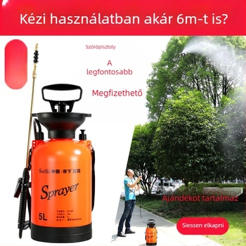 Műanyag 5 literes permetező- és öntöző kanna, kézi nyomású, kerthez, öntözéshez és fertőtlenítéshez