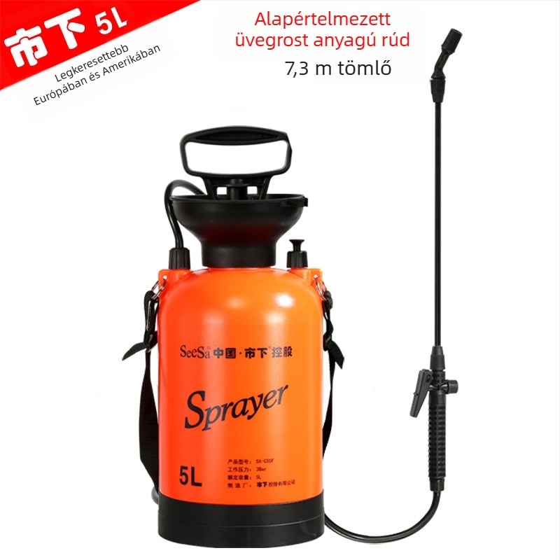 Műanyag 5 literes permetező- és öntöző kanna, kézi nyomású, kerthez, öntözéshez és fertőtlenítéshez