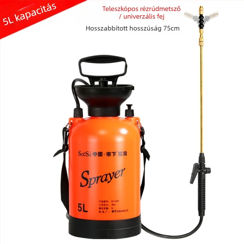 Műanyag 5 literes permetező- és öntöző kanna, kézi nyomású, kerthez, öntözéshez és fertőtlenítéshez